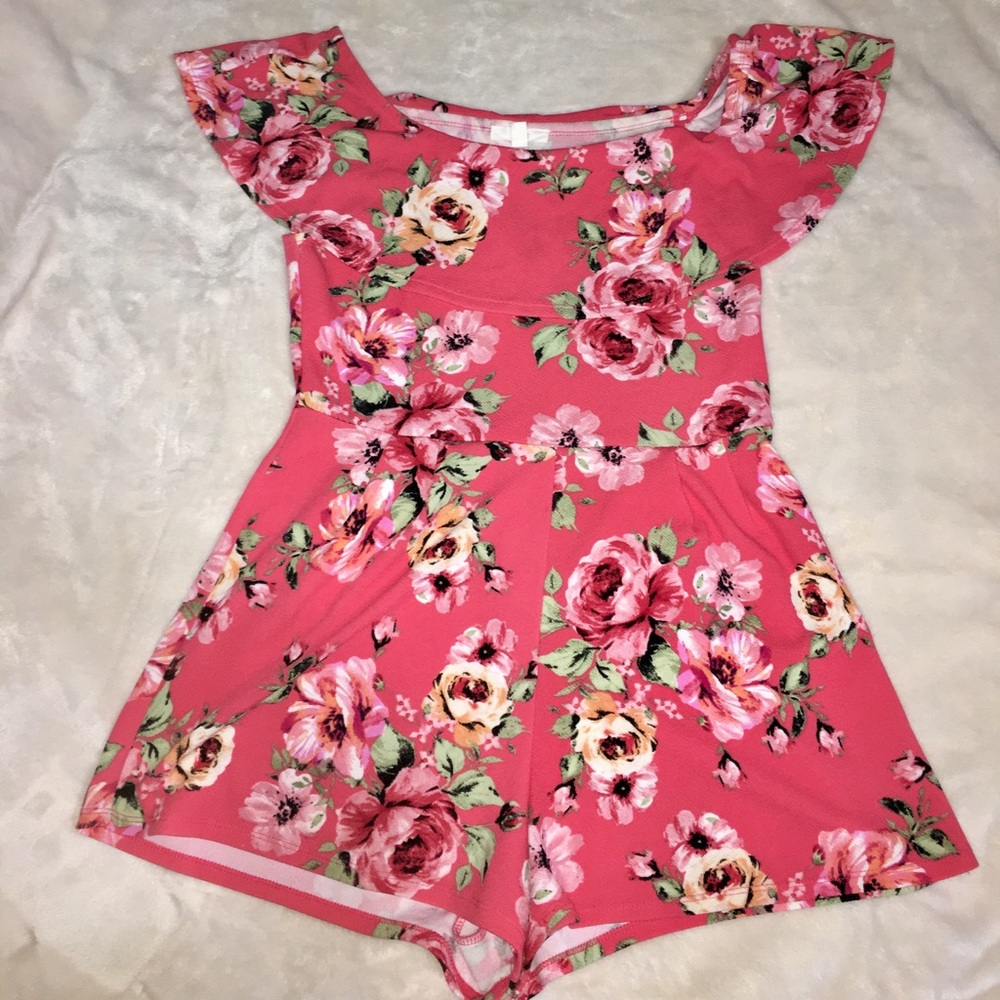 Coral off the shoulder romper